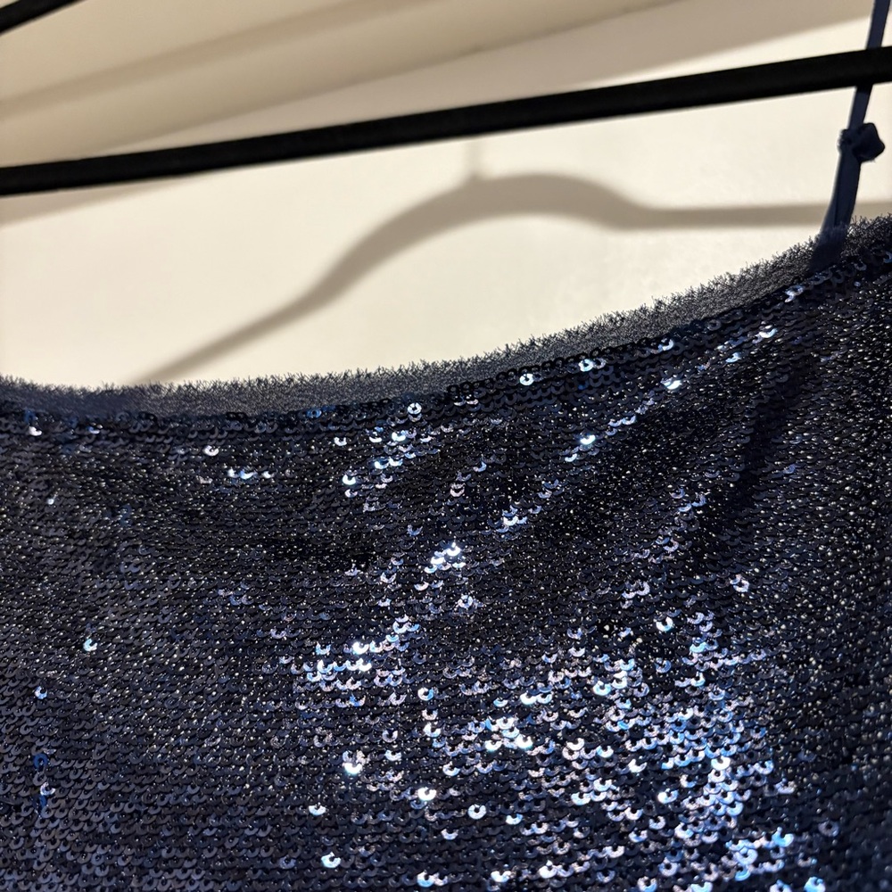 Free People Intimately Time to Shine Slip Sequined Dress In Navy Blue Sleeveless - Picture 5 of 10
